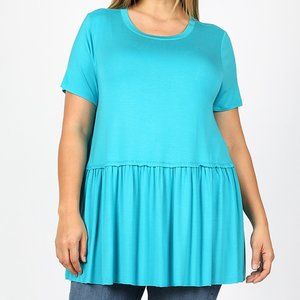 RUFFLE BOTTOM SHORT SLEEVE TOP 1X